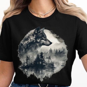 Wolf Shirt, Wolf Lover Shirt, Wolf Moon Shirt, Wolf Mountains Shirt, Camper Shirt, Wolf Camping Shirt, Wolf Nature Shirt, Nature Camping