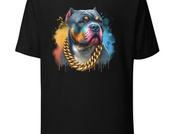 Chains of Class: The Watercolor Pitbull with gold chain - PNG- Transparent Background