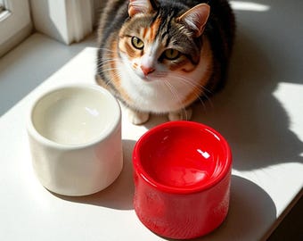 Comedero elevado de cerámica para gatos de 400 ml, diseño ergonómico para aliviar la presión en los bigotes, base antideslizante, apto para lavavajillas.