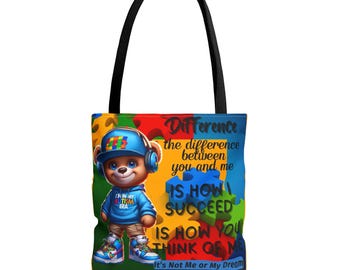 Difference Poem Autism Bear Tote Bag | Disability Awareness Advocacy Thought Provoking Original Poem
