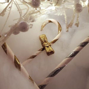 Handmade Glitter Candy Cane Ornament: Gold or Silver Bow Christmas Decor