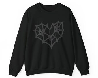 Sweat-shirt ras du cou confortable en toile d'araignée avec coeur gothique Halloween effrayant décontracté vêtements de détente