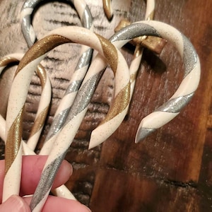 Handmade Glitter Candy Cane Ornament: Gold/Silver Christmas Decor