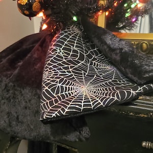 手作りリバーシブルハロウィンツリースカート：クモの巣、レザー＆ベルベット - 20インチ
