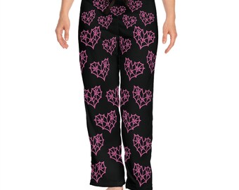 Pink Spider Web Heart Pajama Pants: Spooky Gothic Lounge Wear
