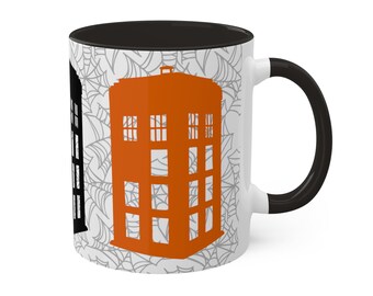 Op Dr. Who-lloween Police op doos geïnspireerde Halloween-koffiemok, 11oz TARDIS-theemok