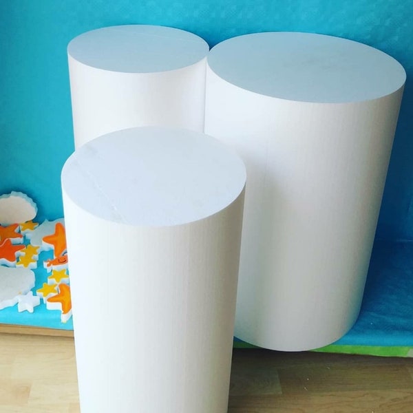 Set of 3 cylinders in polystyrene density 30, cylinder pedestal stand kit of 3 in styrofoam,