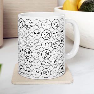Smiley Face Ceramic Mug, Playful Emoji Mug, Gift for Friend, Birthday Gift, Coffee Lover, Happy Face Ceramic Mug, Funny Face Expression