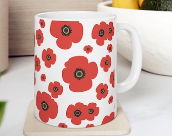 Rote Mohnblumen-Kaffeetasse: Blumenkeramikgarten-Tasse, Geschenk für sie, Teeliebhaber-Tasse