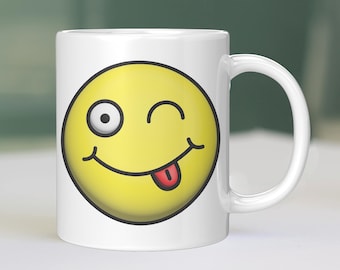 Smiley Face Mug | Happy Face Coffee Cup | Ceramic Mug with Yellow Smiley Face | Gift for Friend | Funny Gift for a Smile Boost