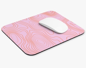 Tapis de souris Topographie rose : décoration de bureau rose amusante, idée cadeau