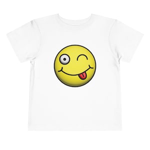 Toddler Smiley Face T-Shirt: Happy Kids Short Sleeve Shirt, Funny Emoji Toddler Shirt