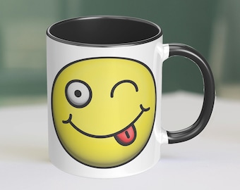 Smiley Face Mug | Happy Face Coffee Cup | Ceramic Mug with Yellow Smiley Face | Gift for Friend | Funny Gift for a Smile Boost