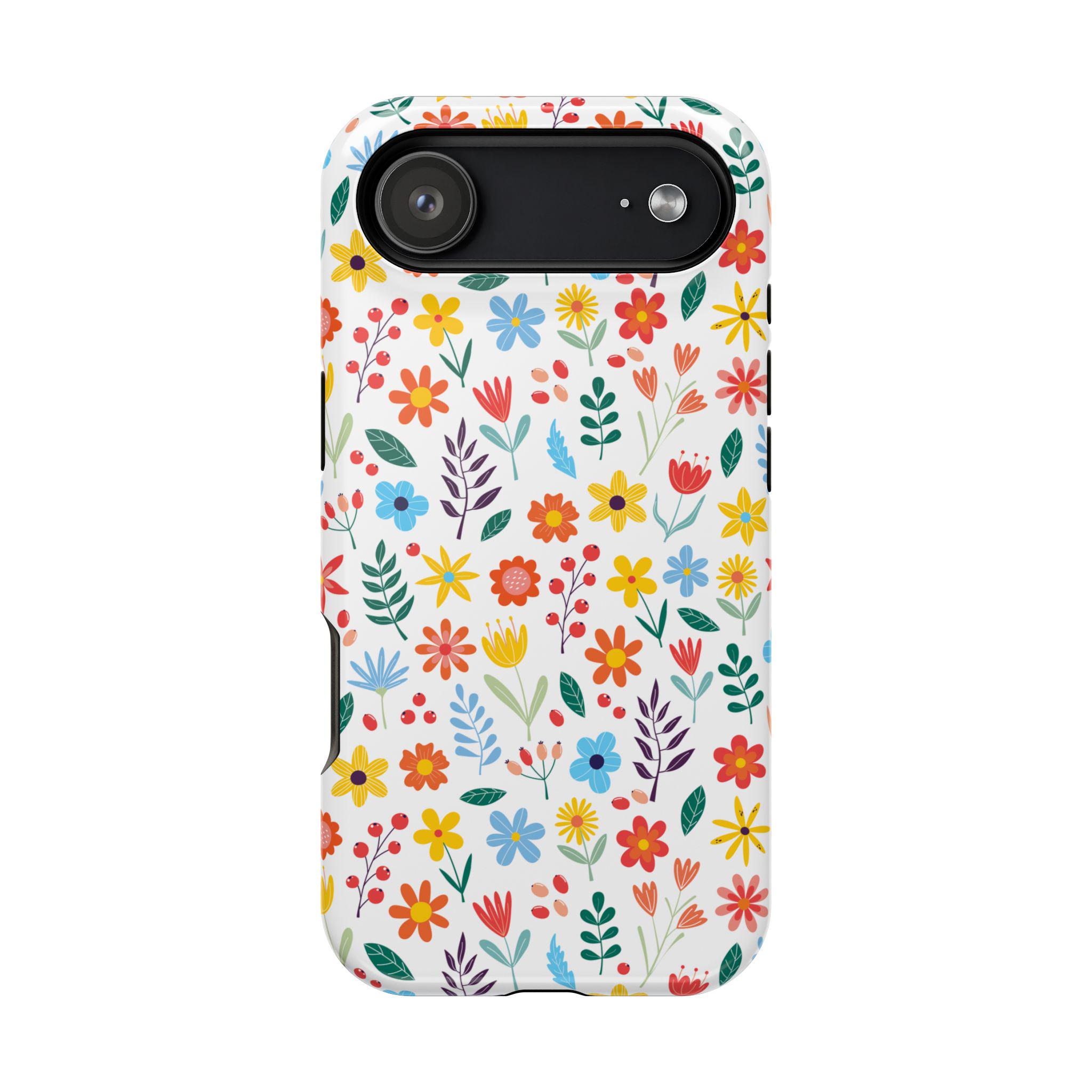 花柄スマホケース、iPhone、Samsung、ワイルドフラワー柄スマホカバー
