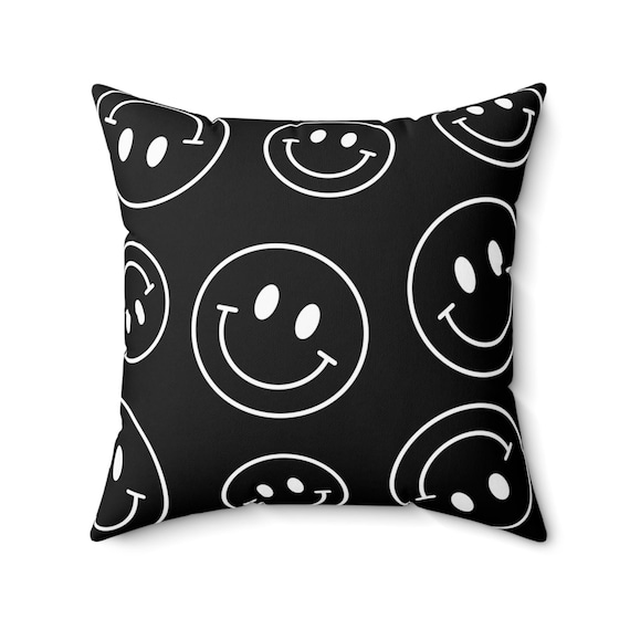 Smiley Gesicht Dekokissen: Schwarzweiße Wohnkultur, Happy Face Akzent Kissen, Jugendzimmer Dekor