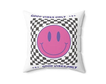 Good Vibes Only Cuscino quadrato in poliestere filato con faccina sorridente