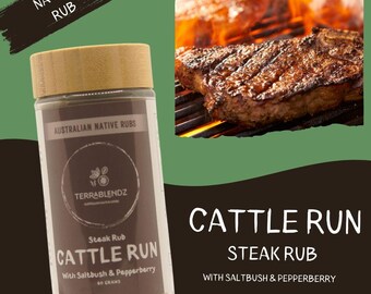 Native Cattle Run Steak Rub (with Saltbush and Pepperberry ), Australian Cooking Herbs, Spices, Rubs and Seasoning! Excellent Gift Idea!