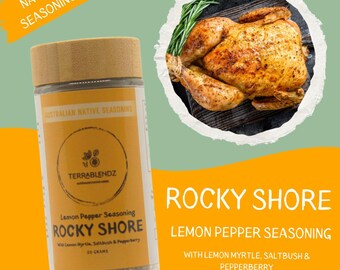 Native Rocky Shore Lemon Pepper Seasoning (With Lemon Myrtle, Saltbush & Pepperberry), Australian Cooking spices, Excellent Gift Idea!