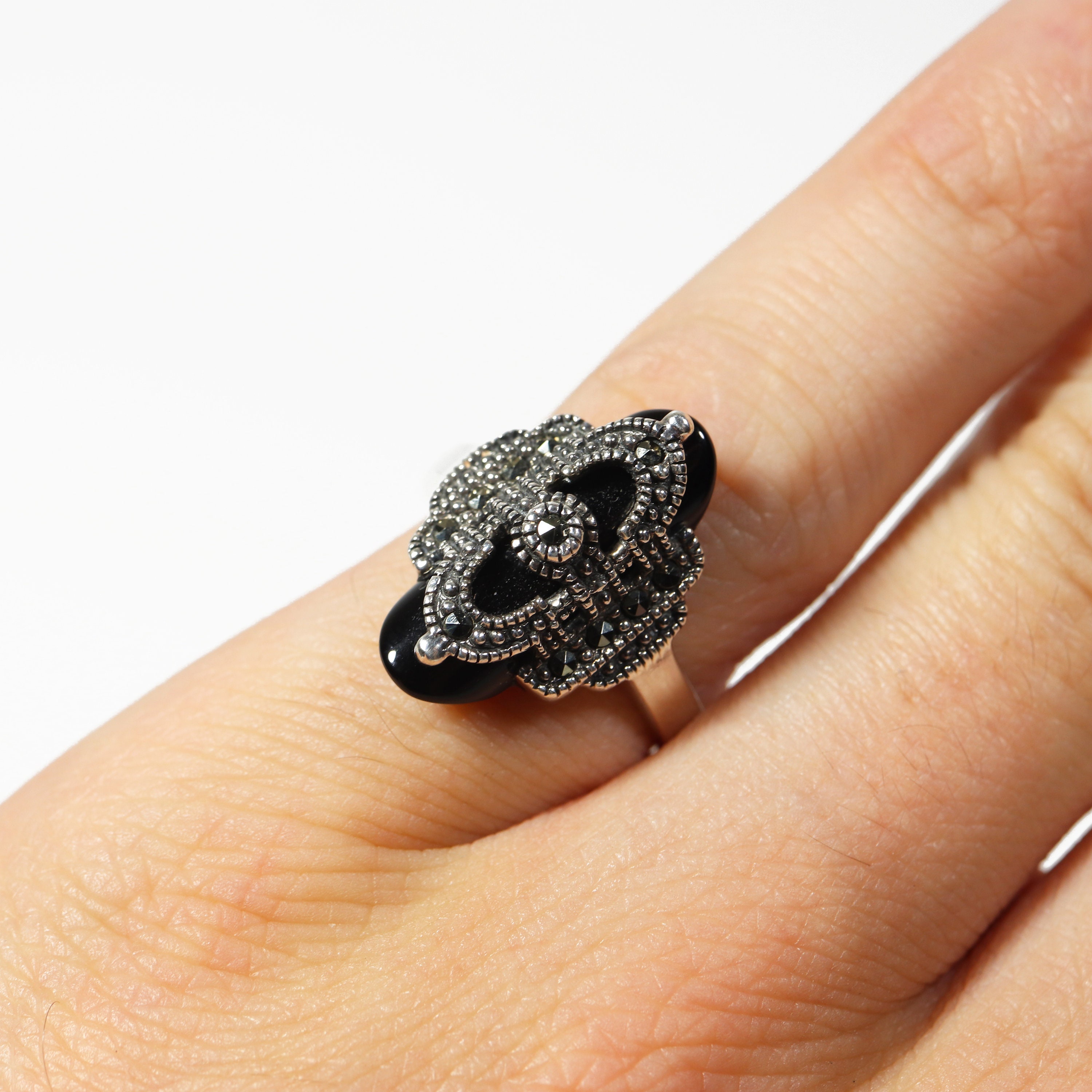 Vintage Sterling Silver 925 Art Deco Style Black Onyx
