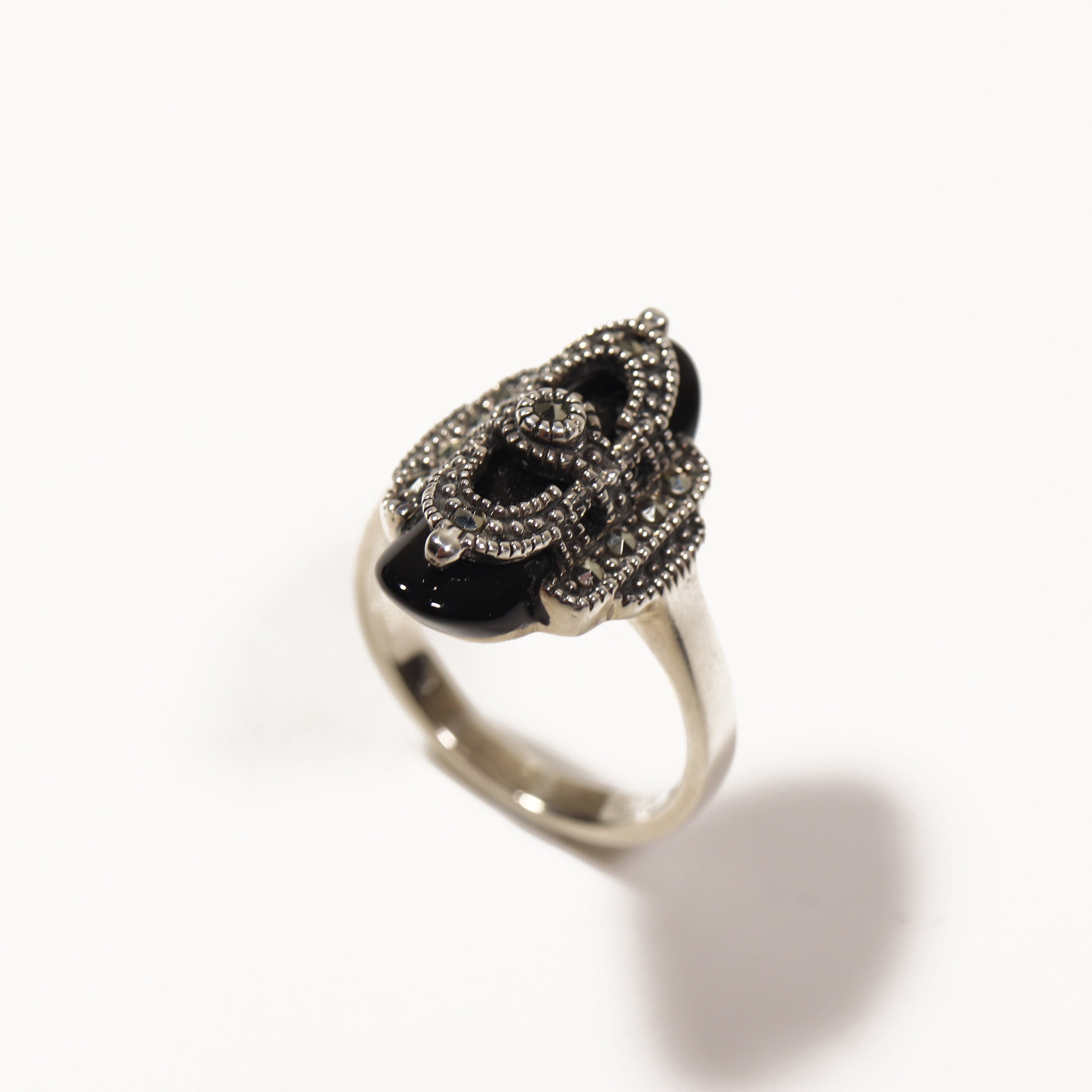 Vintage Sterling Silver 925 Art Deco Style Black Onyx