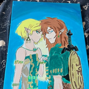 Hand-painted Link and Zelda 16&quot; x 20&quot; Canvas