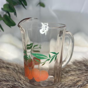 Vintage Glass and Oranges Juice Pitcher- Cute Addition for Any Kitchen