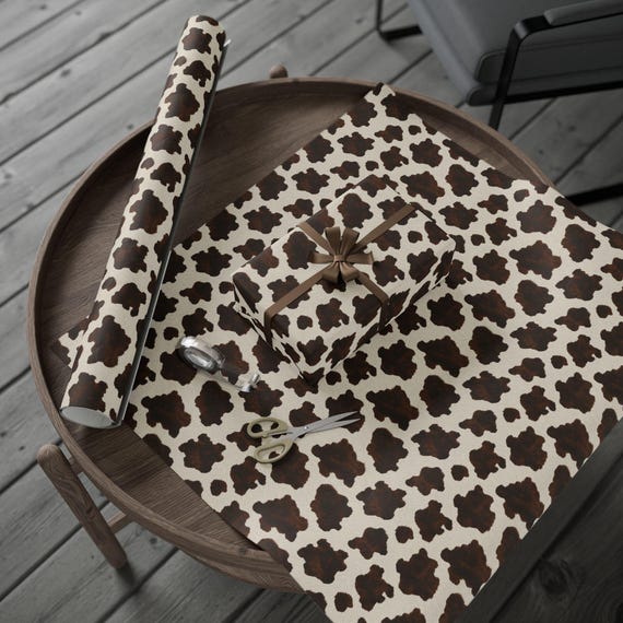 Cow Print Fine Art 90gsm Wrapping Paper Western Brown and White Animal Print Wrap, Farmhouse Pattern Rustic Country Gift Packaging