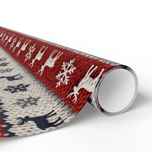 Nordic Faux Knitted Christmas Wrapping Paper, Scandinavian Holiday Gift Wrap, Cozy Sweater Print Fine Art 90gsm Paper, Winter Reindeer Wrap image 8