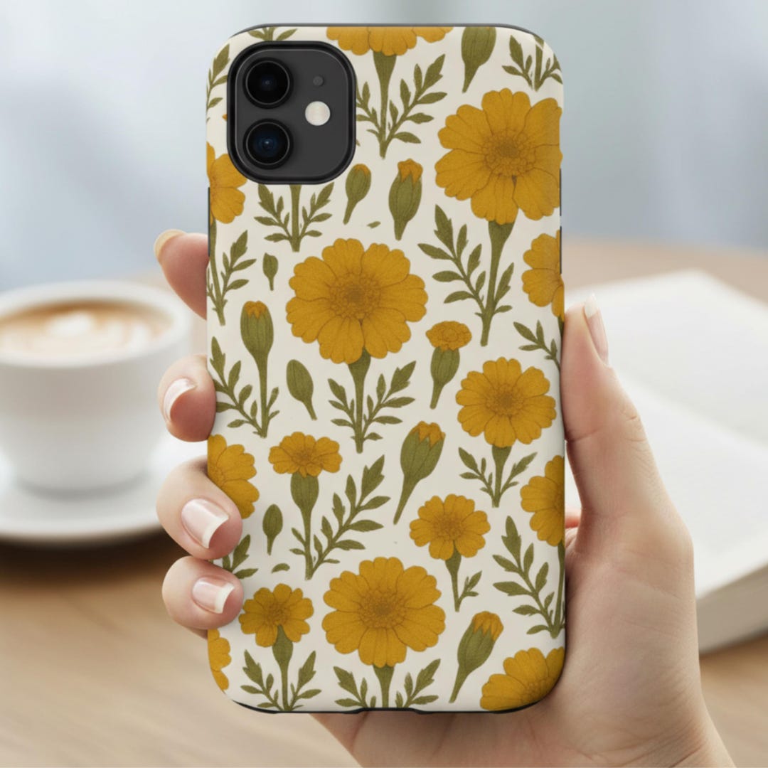 Marigold October Birth Flower Phone Case, Faux Pressed Floral iPhone ...