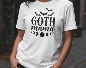Goth Mama Shirt, Alternative Aesthetic Mommy Shirt, Gothic Mom Tee with Bats and Moon Phases, Halloween Goth Mom Gift