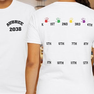 Handprint Grow With Me Shirts, Personalized School Years Shirt, Growing Up Shirt, 2038 Graduation Gift, First Day Of School Gift For Kid