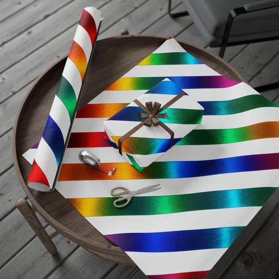 Holographic Large Wide Stripes Gift Wrap Rainbow Faux Foil Fine Art 90gsm Wrapping Paper Colorful Faux Metallic Packaging for Any Occasion