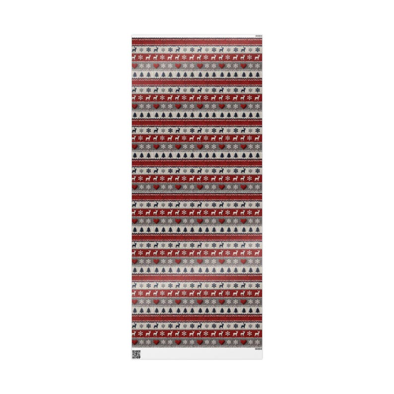 Nordic Faux Knitted Christmas Wrapping Paper, Scandinavian Holiday Gift Wrap, Cozy Sweater Print Fine Art 90gsm Paper, Winter Reindeer Wrap image 7