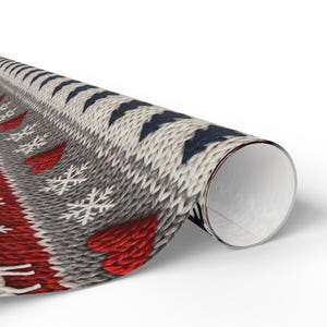 Nordic Faux Knitted Christmas Wrapping Paper, Scandinavian Holiday Gift Wrap, Cozy Sweater Print Fine Art 90gsm Paper, Winter Reindeer Wrap image 6