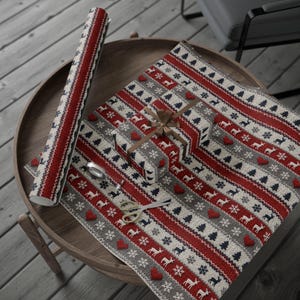 Nordic Faux Knitted Christmas Wrapping Paper, Scandinavian Holiday Gift Wrap, Cozy Sweater Print Fine Art 90gsm Paper, Winter Reindeer Wrap image 2