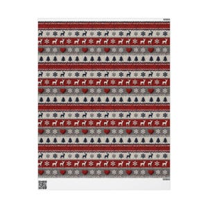 Nordic Faux Knitted Christmas Wrapping Paper, Scandinavian Holiday Gift Wrap, Cozy Sweater Print Fine Art 90gsm Paper, Winter Reindeer Wrap image 4