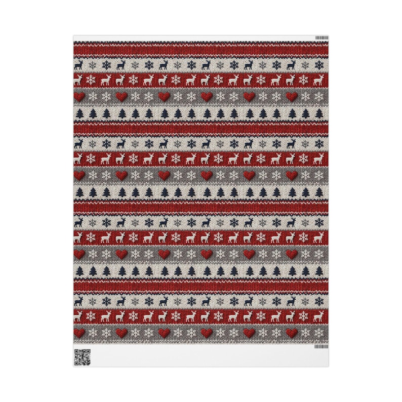 Nordic Faux Knitted Christmas Wrapping Paper, Scandinavian Holiday Gift Wrap, Cozy Sweater Print Fine Art 90gsm Paper, Winter Reindeer Wrap image 4