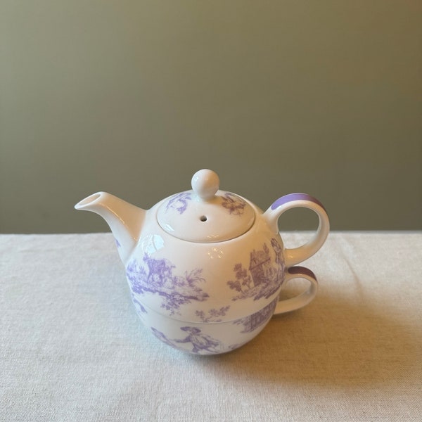LAURA ASHLEY Tea for One, Teapot and teacup set, White and Lilac Fine Bone China