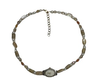 Gold dainty watch face necklace