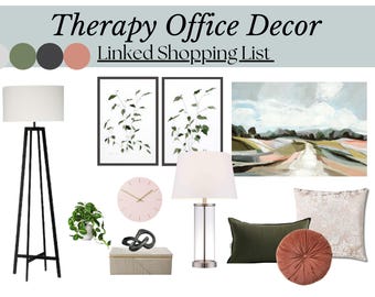 Therapy office decor, Therapist office accessories, Psychologist office design, Counseling room decor, Gift for therapist, design mood board