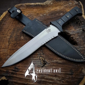 Leon Kennedy RE4 Bowie Knife: Handmade D2 Steel Replica with Leather Sheath