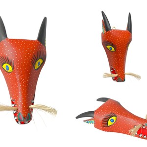 Handgjord Oaxacan Alebrije-mask, färgglad träsnideri, folkkonst bild 8
