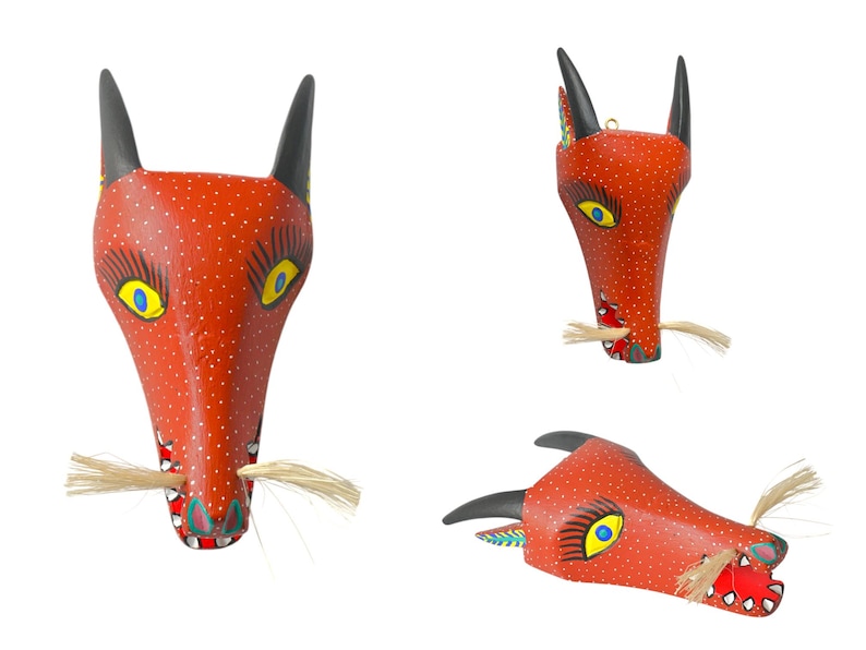 Handgjord Oaxacan Alebrije-mask, färgglad träsnideri, folkkonst bild 8