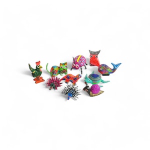 Set 10 Alebrijes,Mini Alebrijes,Alebrijes GroupMini Figures,Wooden Alebrije,Handmade Cricket,Wooden Figure,Wood Carving,Folk Art