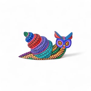 6.5&quot; Made in Oaxaca Owl Snail Wood Carving Cool Alebrije Figurine Mexican Folk Art