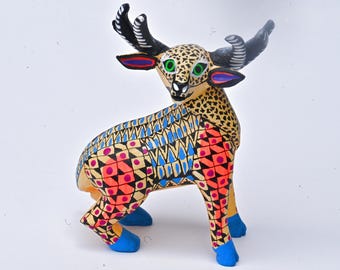 5.25" Hand Painted Oaxacan Reindeer Alebrije, Intricate Grecas & Geometric Patterns