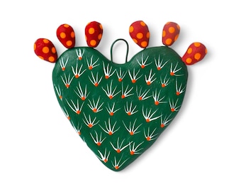5.50&quot; Heart Figure,Clay Heart,Cactus Heart,Thorny Heart,Heart with Prickly Pears,Three Dimensional Heart,Desert Plants,Concepcion Aguilar