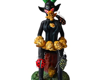Concepcion Aguilar Oaxaca Clay Devil With Skull Heads Figurine