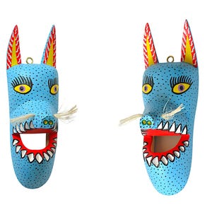 Handgjord Oaxacan Alebrije-mask, färgglad träsnideri, folkkonst bild 3