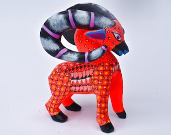 5.50" Hand Painted Oaxacan Goat Alebrije, Intricate Grecas & Geometric Patterns